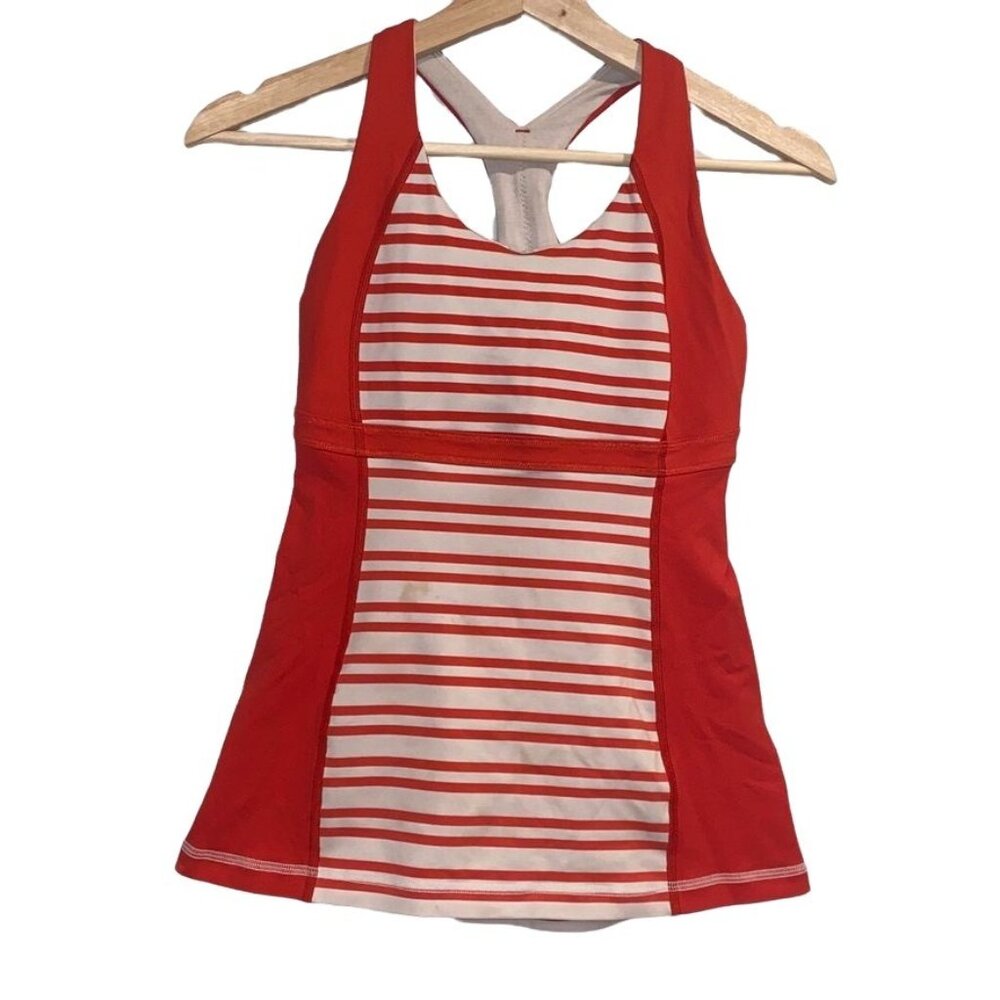lululemon athletica Womens Run Fast Track Tank Top Size 4 Red White Gym Jog Yoga